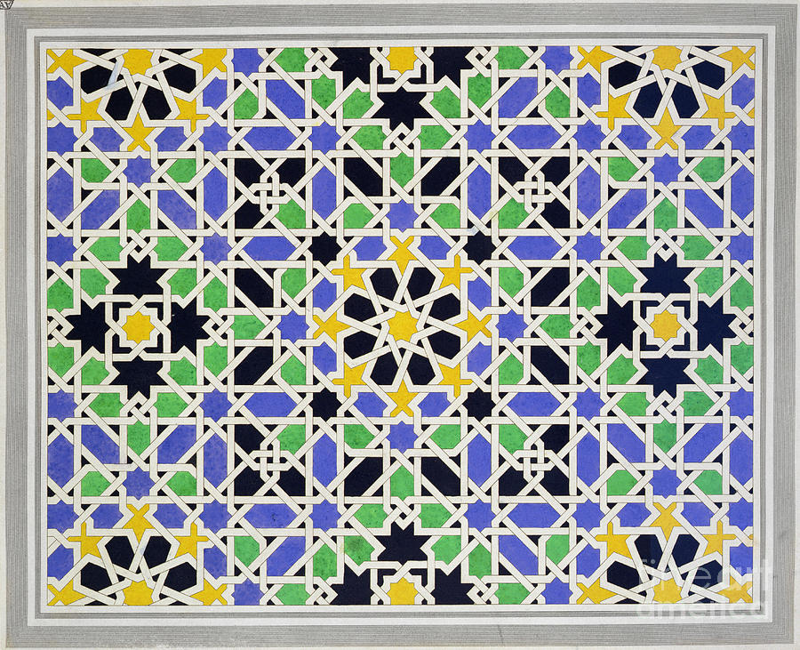 Mosaic In Dado Of The Door In The Hall Of The Two Sisters, Alhambra, From the Arabian Antiquities Of Spain, Published 1815 Painting by James Cavanagh Murphy