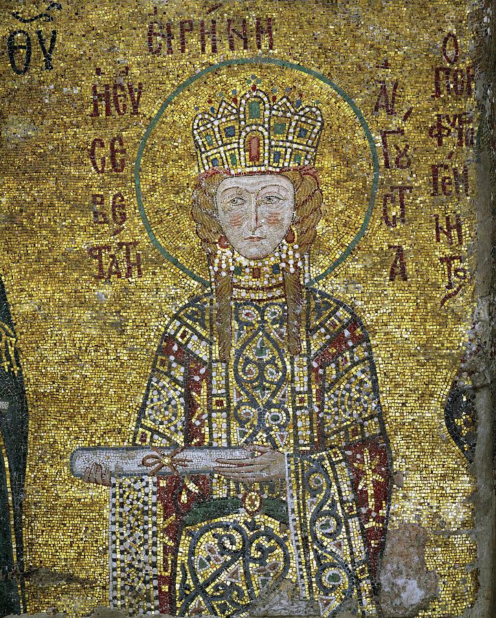 Mosaic of Empress Irene ruled byzantine Empire 1118-43. Haghia Sofia, Istanbul. Painting by Album