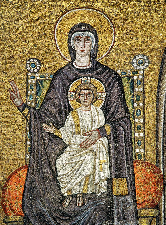 Mosaic of Madonna and child on throne in Saint Apollinare Nuovo 6th century AD Ravenna. San Apoll... Painting by Album