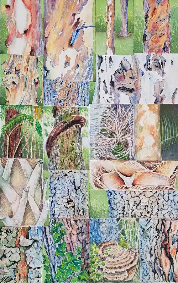 Tree Bark Painting - Mosaic Of Tree Bark by Deryn Van der Tang Tree Bark Painting - Mosaic Of Tree Bark by Deryn Van der Tang