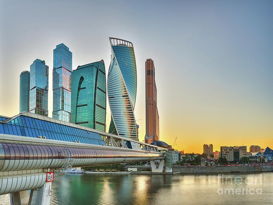 Moscow City at sunset. Photograph by MotHaiBaPhoto Prints