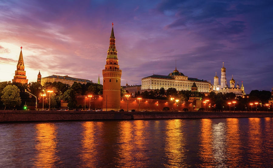 Moscow Kremlin after sunset Photograph by Alexey Stiop