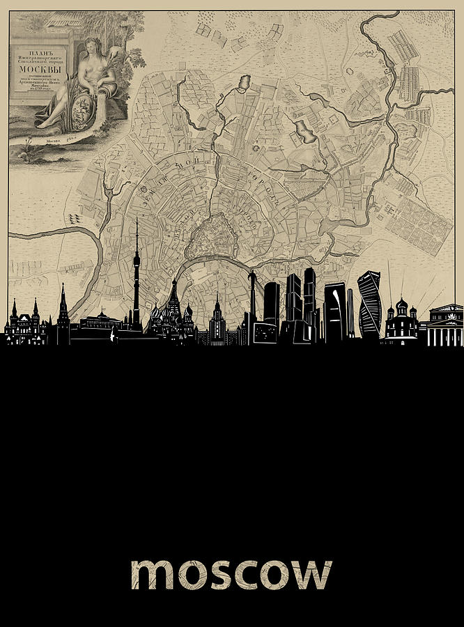 Moscow Digital Art - Moscow Skyline Map by Bekim M