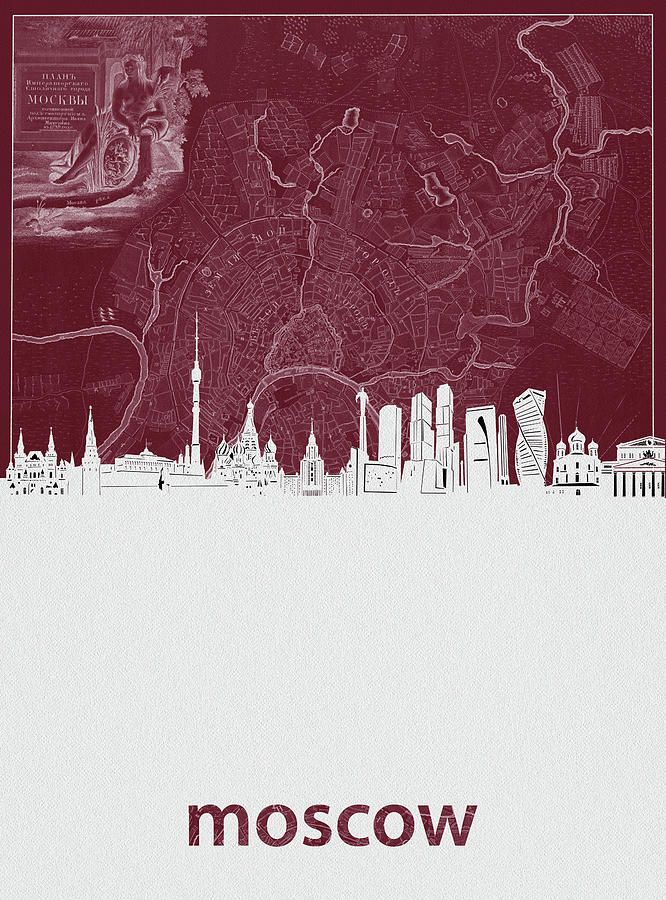 Moscow Digital Art - Moscow Skyline Map Red by Bekim M