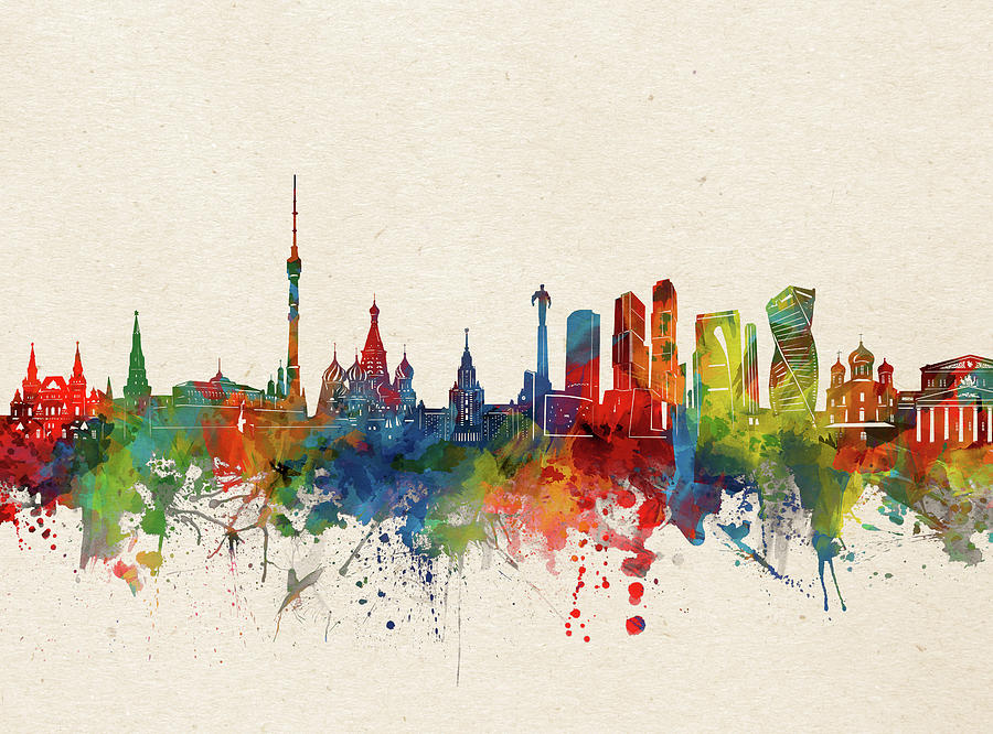 Moscow Skyline Watercolor Digital Art