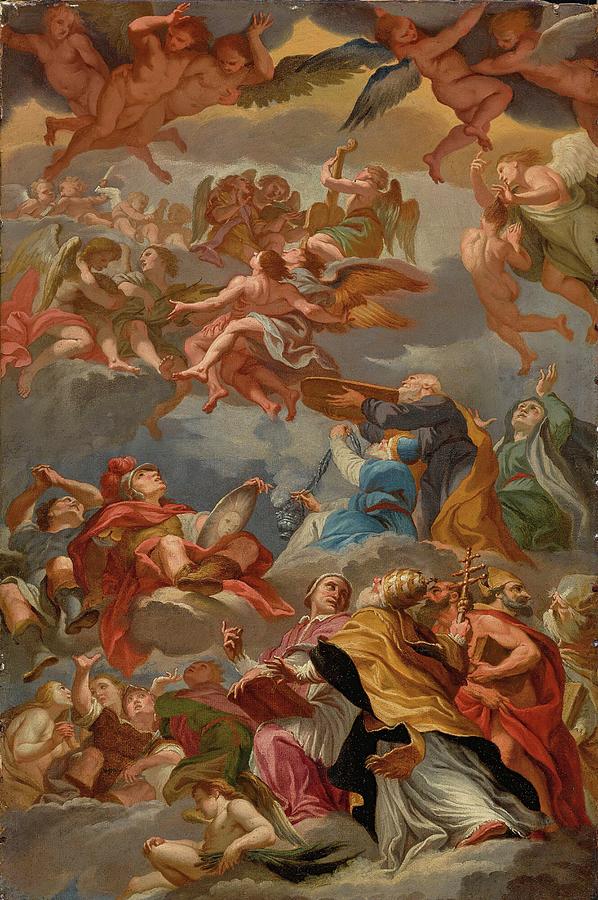 Baroque Painting - Moses And The Fathers Of The Latin Church With Music-making by Vito Danna