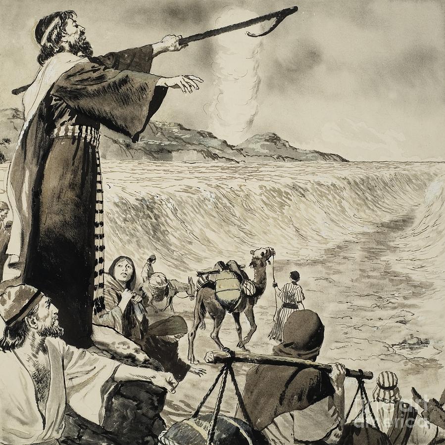 Moses Painting - Moses And The Red Sea by Clive Uptton