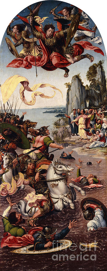 Moses Parting The Red Sea In The Presence Of Saint Michael Painting By Bernard Van Orley Fine