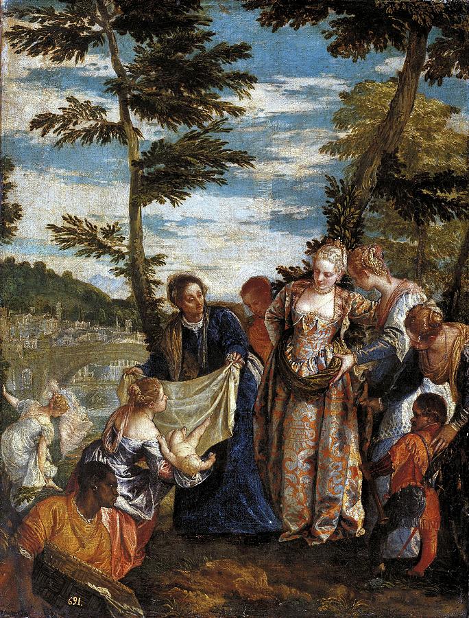 Moses saved from the waters, ca. 1580, Italian School, Oil on canvas, 57 cm x... Painting by Paolo Veronese -1528-1588-