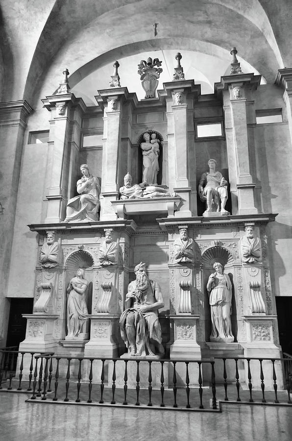Moses Sculpture by Michelangelo Basilica di San Pietro in Vincoli Rome Italy Black and White Photograph by Shawn OBrien