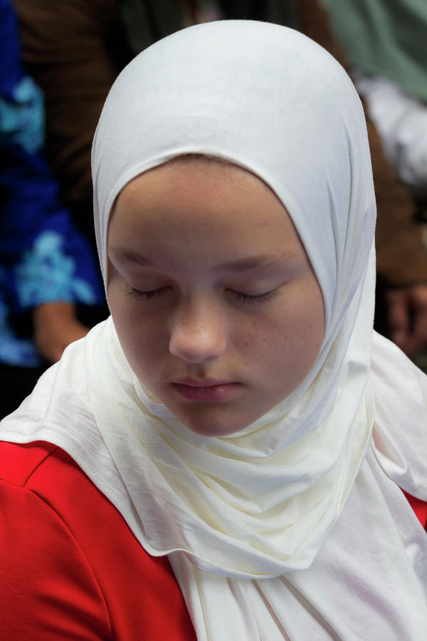 Moslem Day NYC 9_23_2018 Mosem Girl Praying Photograph by Robert Ullmann