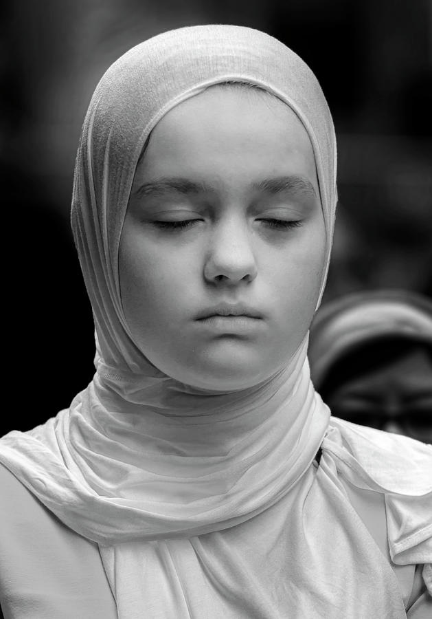 Moslem Day NYC 9_23_2018 - Moslem Girl Praying Photograph by Robert Ullmann