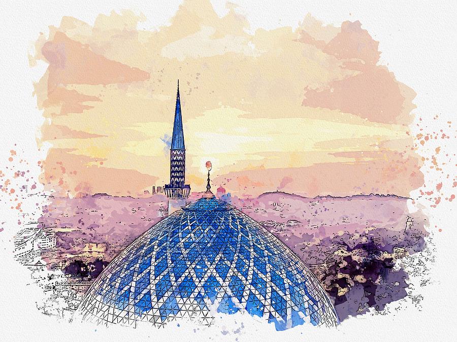 Mosque, Shah Alam, Malaysia  c2019, watercolor by Adam Asar Painting by Celestial Images