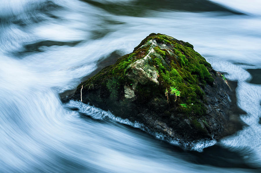Abstract Photograph - Moss Covered Rock Slow Swirling Water by Anthony Paladino