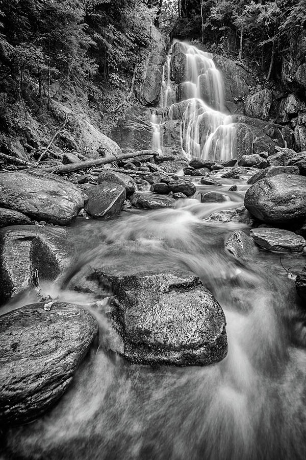 Nature Photograph - Moss Glen Waterfall in Black and White by Rick Berk