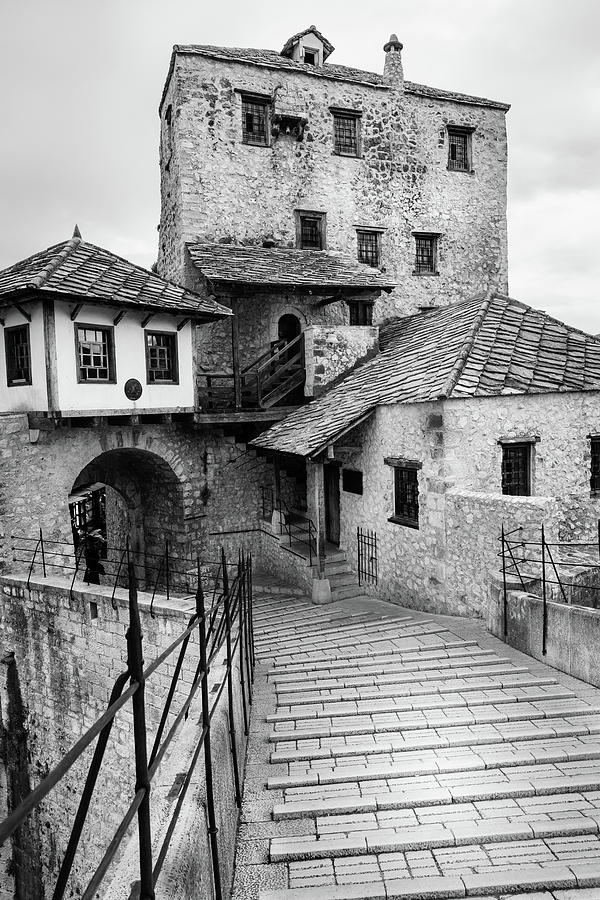 Mostar Bridge black and white Photograph by Alexey Stiop