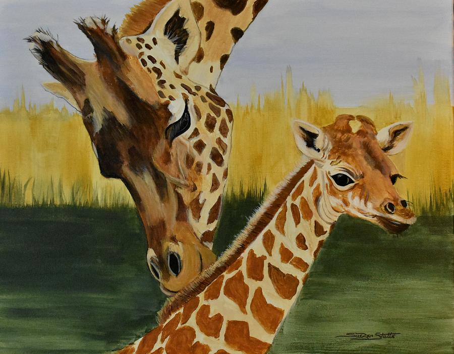 Mother and baby Giraffe Painting by SueZan Stutts