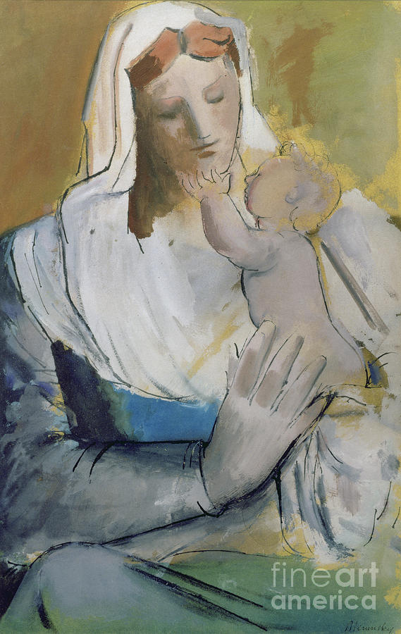 Mother And Child, 1944 Painting by Bernard Meninsky