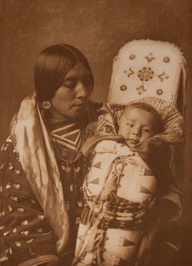 Portrait Painting - Mother and Child   Apsaroke 1908 by Edward Sheriff Curtis by Celestial Images