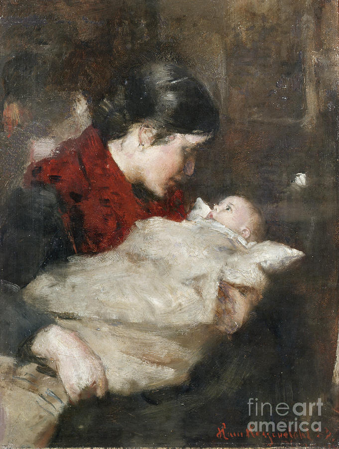 Mother and child Painting by O Vaering by Hans Heyerdahl