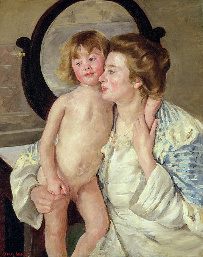 Mary Stevenson Cassatt Painting - Mother and Child, The Oval Mirror, 1899 by Mary Cassatt