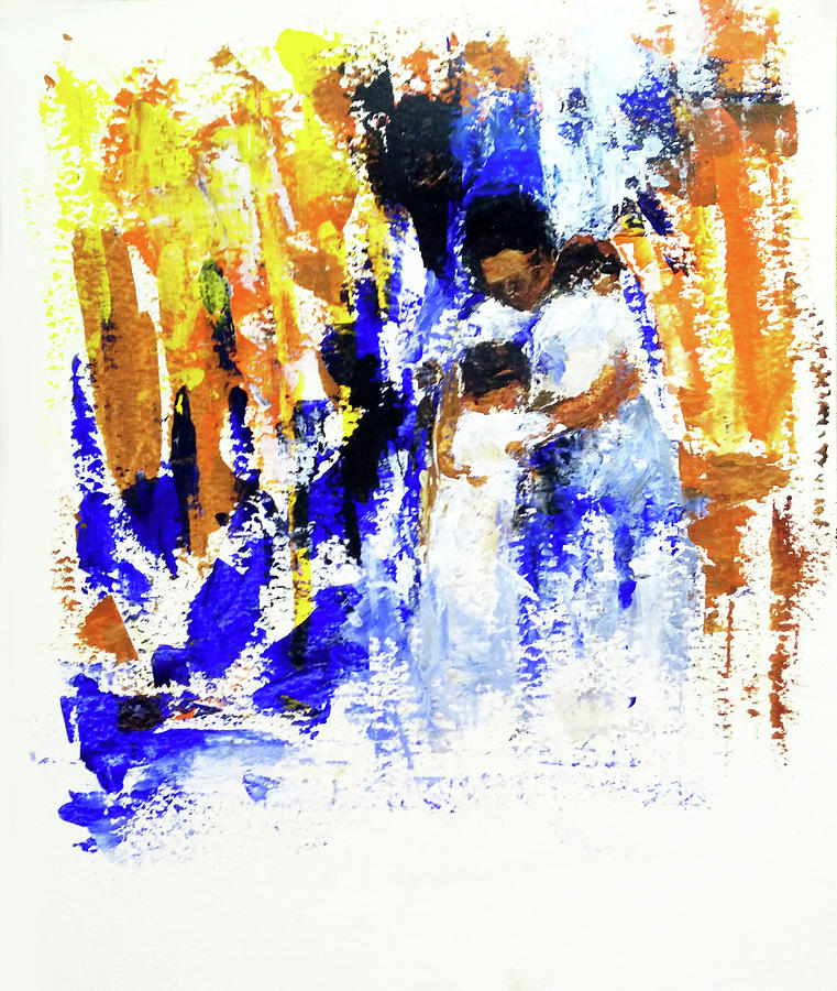 Mother and children Painting by Asha Sudhaker Shenoy