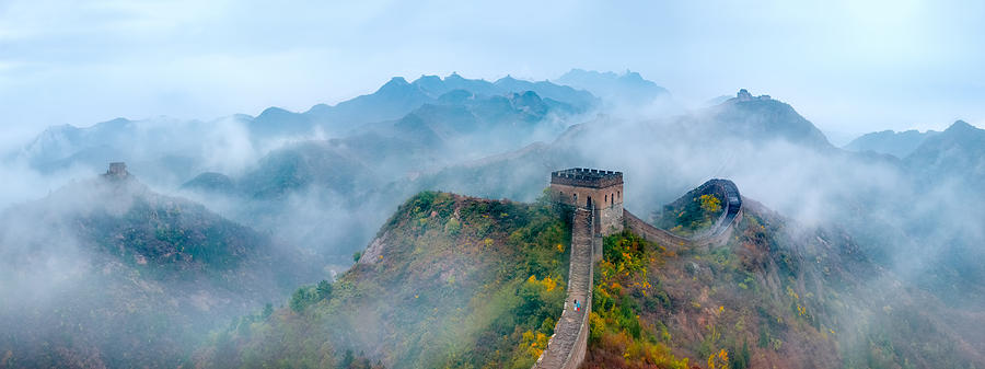 Architecture Photograph - Mother And Daughter Climbing The Steps On The Great Wall by Hua Zhu