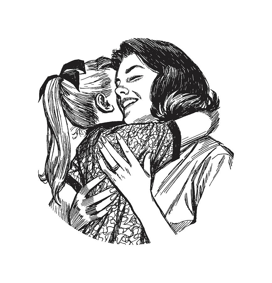 Vector Art Drawing Of Mother Hugging Her Teenage Daughter, Mother's Love On  A White Background. Royalty Free SVG, Cliparts, Vectors, and Stock  Illustration. Image 86320188.