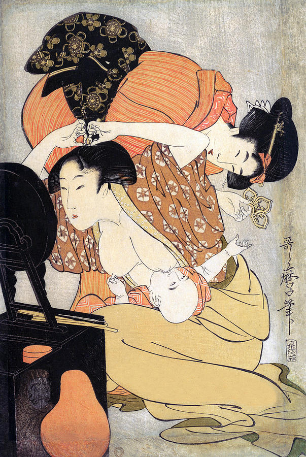 Mother breastfeeding a baby Painting by Kitagawa Utamaro