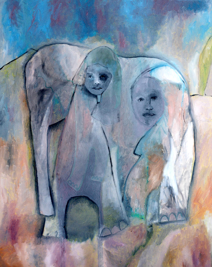 Mother elephant Painting by Edgeworth Johnstone