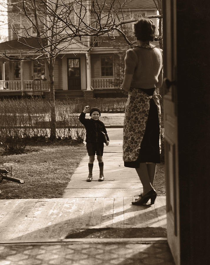Mother On Porch Seeing Son 4-6 Off To Photograph by Fpg Mother On Porch Seeing Son 4-6 Off To Photograph by Fpg