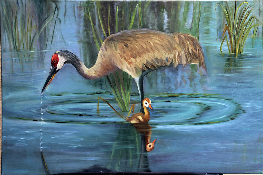 Mother Sand Hill Crane Painting by Sue Appleton Dayton