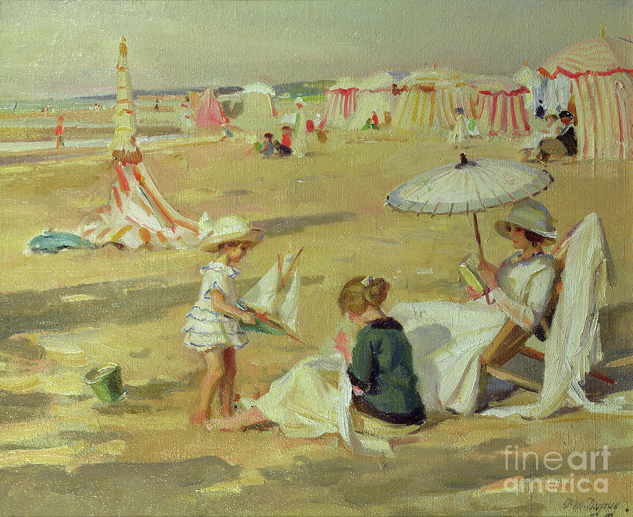 Mother With Her Children On The Beach Painting by Paul Michel Dupuy