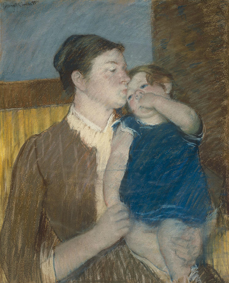 Mothers Goodnight Kiss Pastel by Mary Cassatt