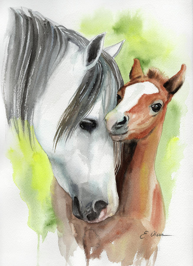 Mothers Love Mare and Foal Painting by Emily Olson
