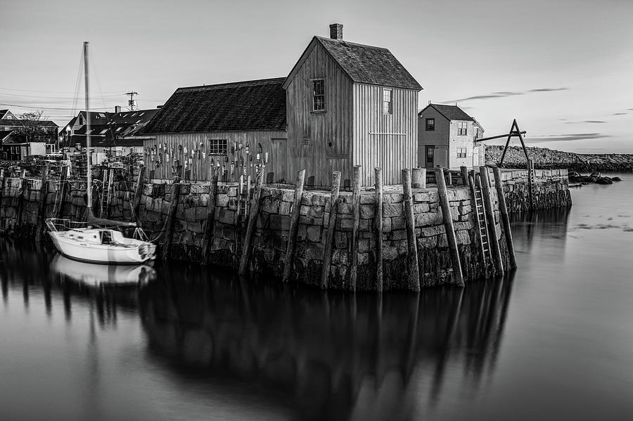Black And White Photograph - Motif #1 Fishing Shack - Rockport Massachusetts in Black and White by Gregory Ballos