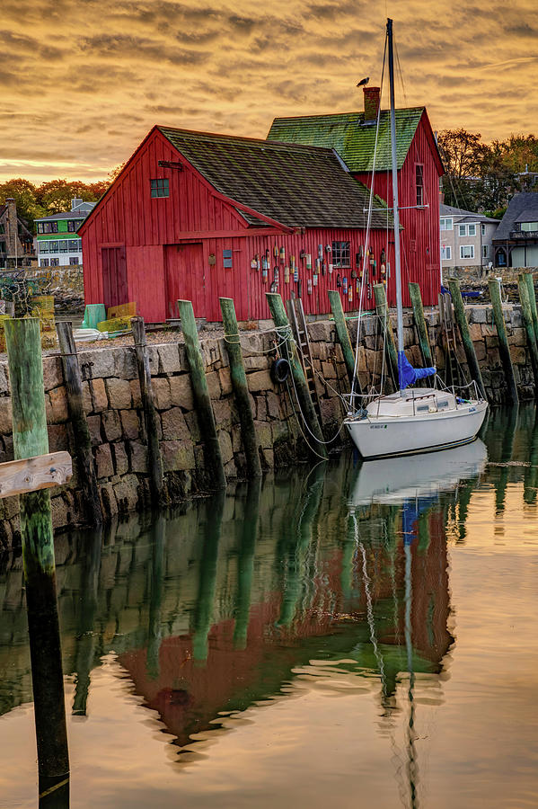 Motif 1 Photograph - Motif 1 Sunrise in New England Rockport Harbor by Gregory Ballos