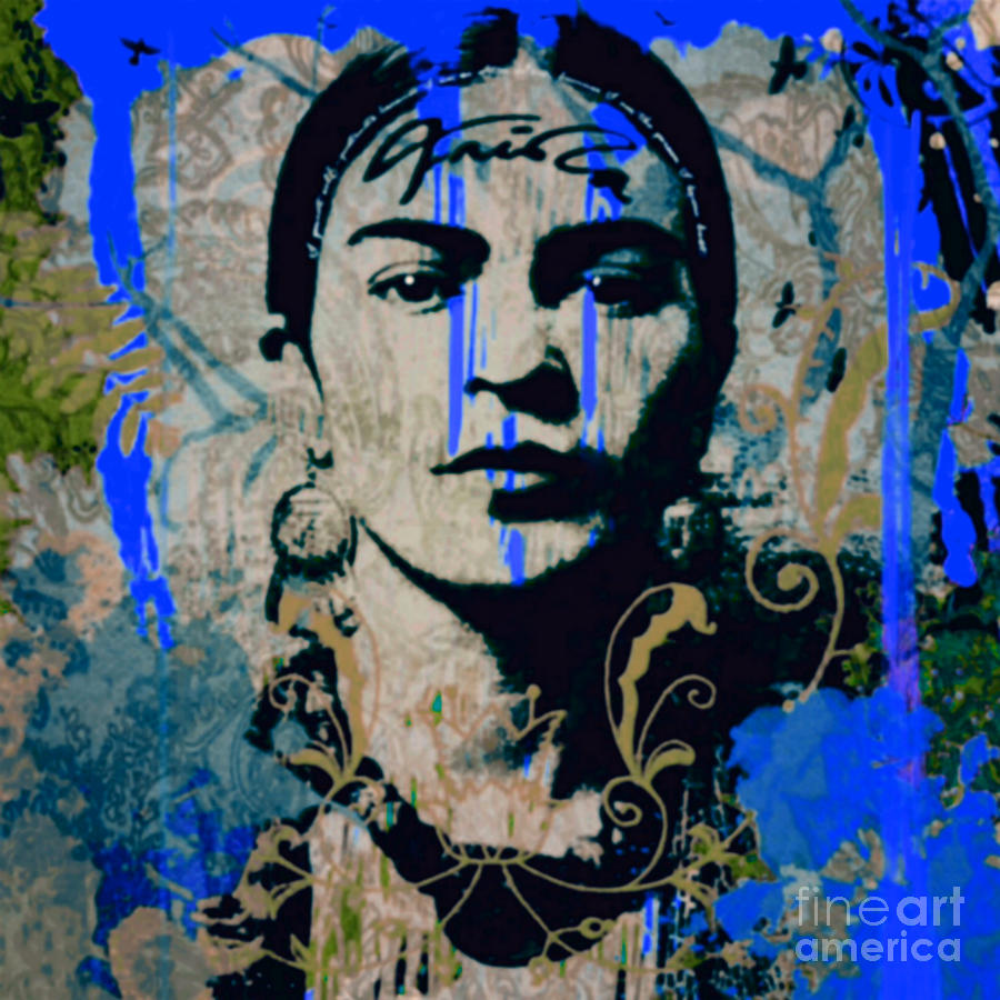 Motiv Portrait Frida Kahlo Crossover Blue Painting by Felix Von Altersheim