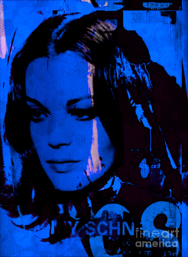 Motiv Romy Schneider Vintage Blue - Plakative Collage Mixed Media by Felix Von Altersheim
