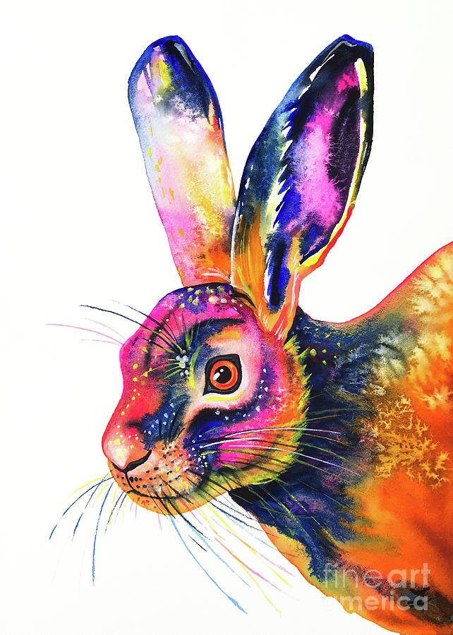 Motley Hare  Painting by Zaira Dzhaubaeva