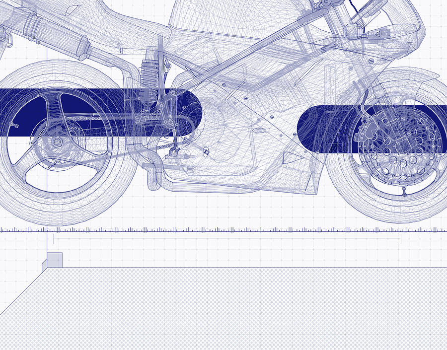Motor Bike Blueprint Digital Art by Chad Baker