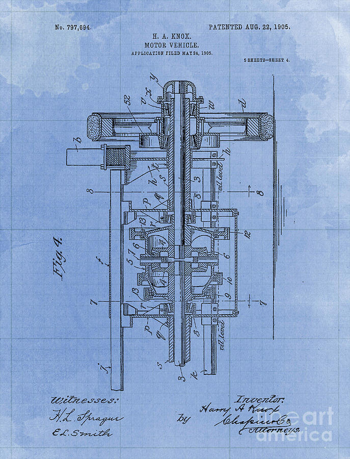 Motor Vehicle Old Patent Year 1905 Blueprint Drawing