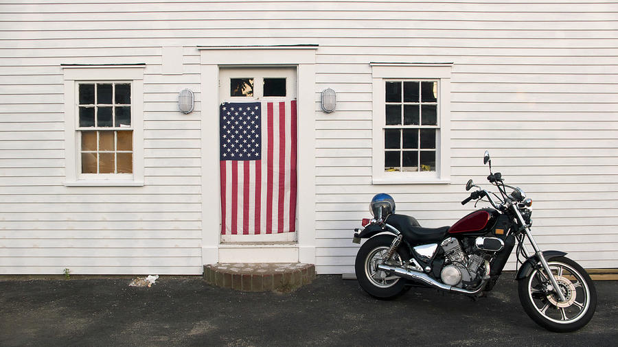 Motorcycle And American Flag Photograph by Constantin Falk Motorcycle And American Flag Photograph by Constantin Falk