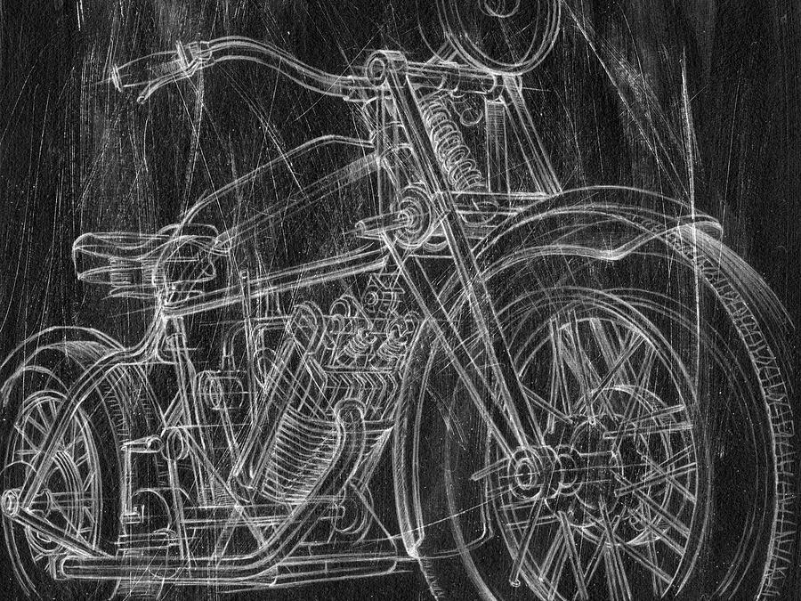 Motorcycle Mechanical Sketch I Painting by Ethan Harper