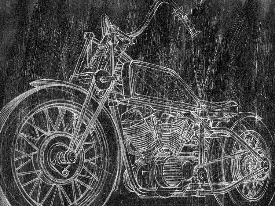 Motorcycle Mechanical Sketch II Painting by Ethan Harper