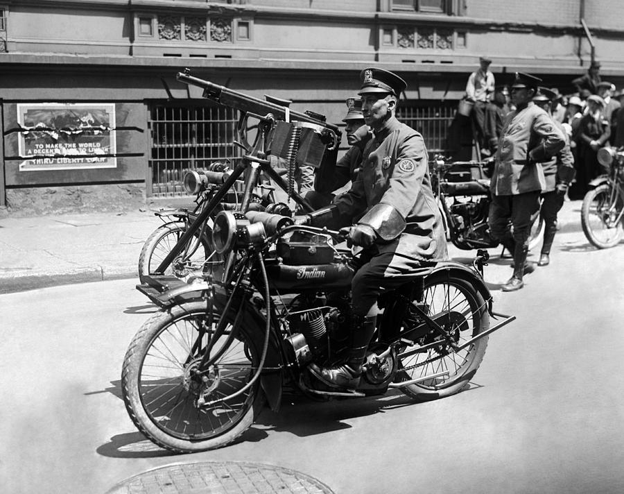 Motorcycle With Machine Gun - New York Police - 1918 Photograph by War Is Hell Store