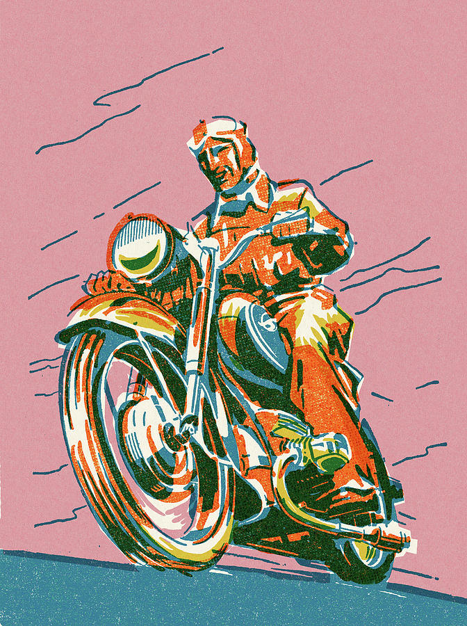 Transportation Drawing - Motorcyclist by CSA Images