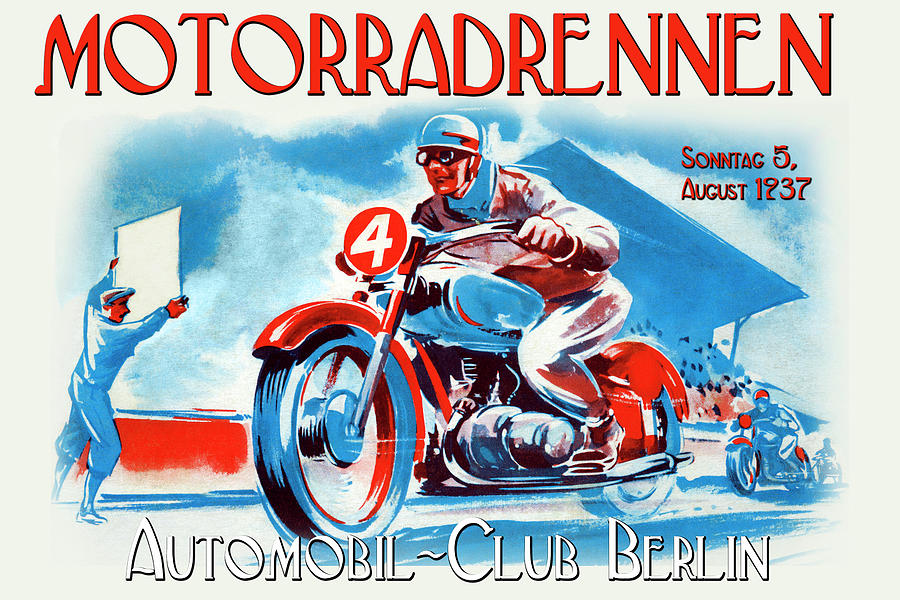 Motorradrennen - Auto Club Berlin Painting by Jason Pierce