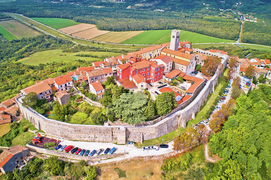 Motovun. Aerial view of idyllic hill town of Motovun surrounded  Photograph by Brch Photography
