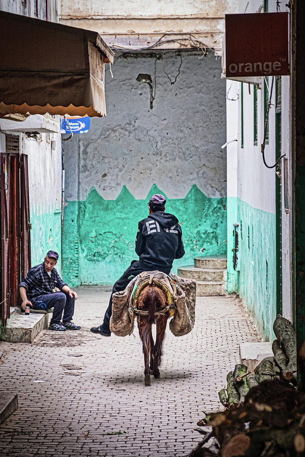 Transportation Photograph - Moulay Idriss Street Scene - Morocco by Stuart Litoff